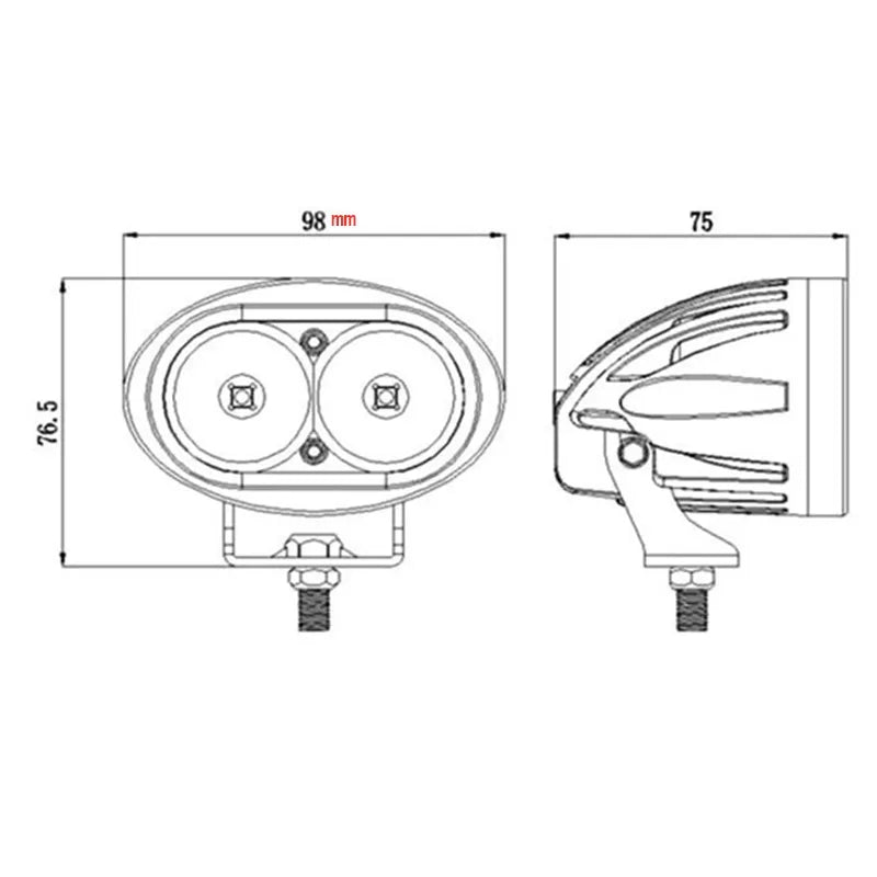 projecteur led ovale noir bleu lumière industrielle utilitaire fentes refroidissement support métallique serre joint