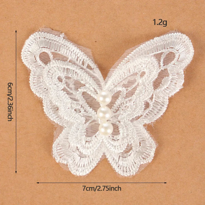 appliques decoratives dentelle blanche fleurs papillons broderie fine mariage decoration 20 pieces translucent