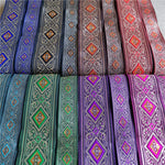 ruban décoratif polyester largeur 2cm bleu vert violet gris marron rose motif géométrique floral
