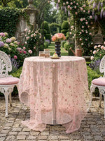 nappe table moderne rose fleurs jacquard translucide décoration romantique maison cuisine lavable machine
