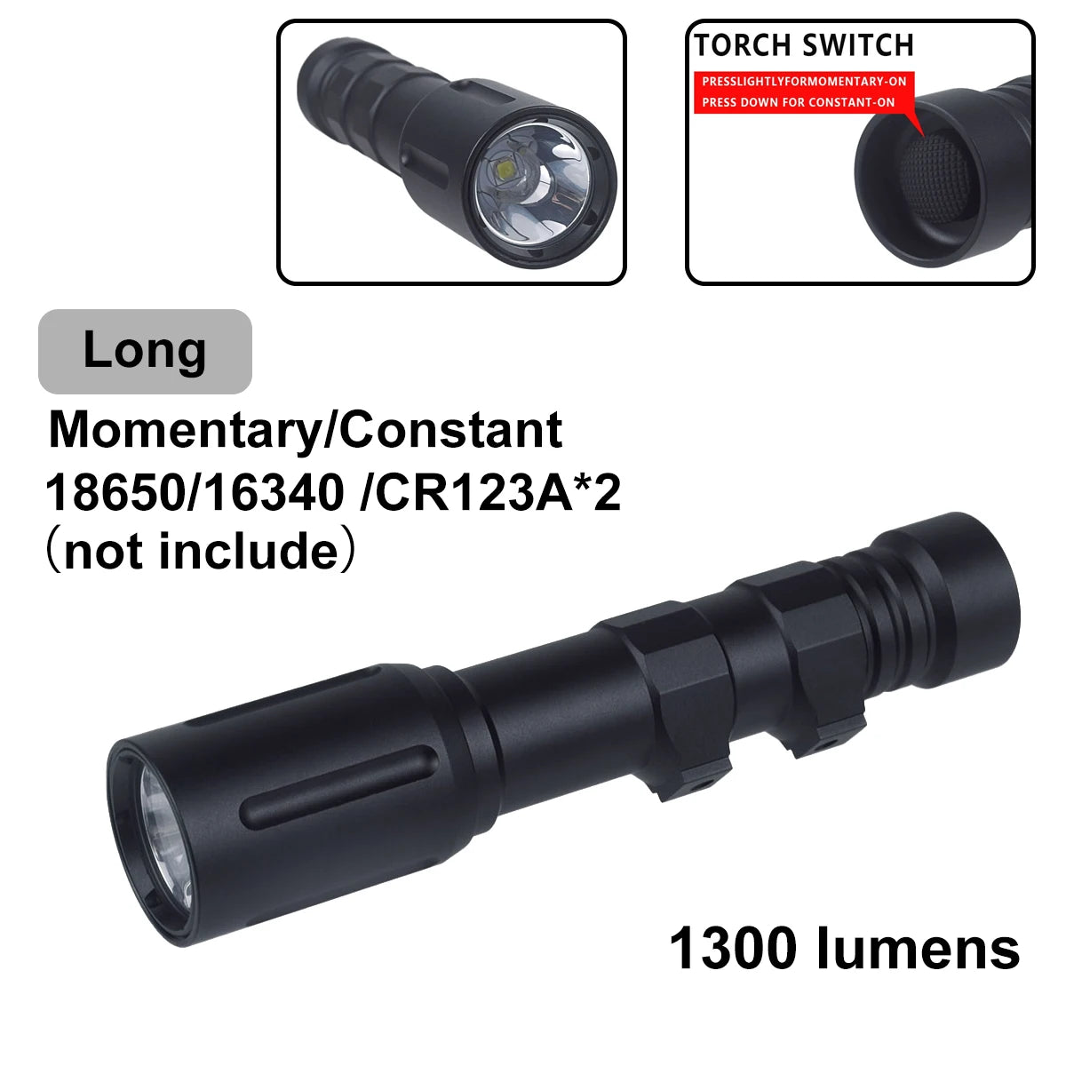 lampe torche led noire dorée texturée moderne 1300 lumens picatinny clip robuste