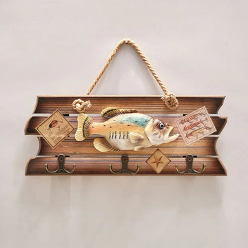 porte clés mural multicolore poissons vintage texte océan métal