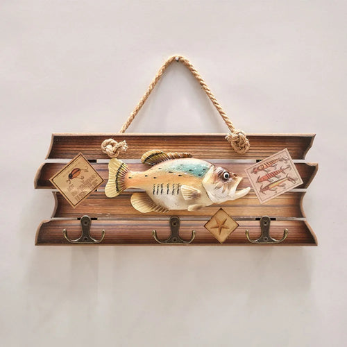 porte clés mural multicolore poissons vintage texte océan métal