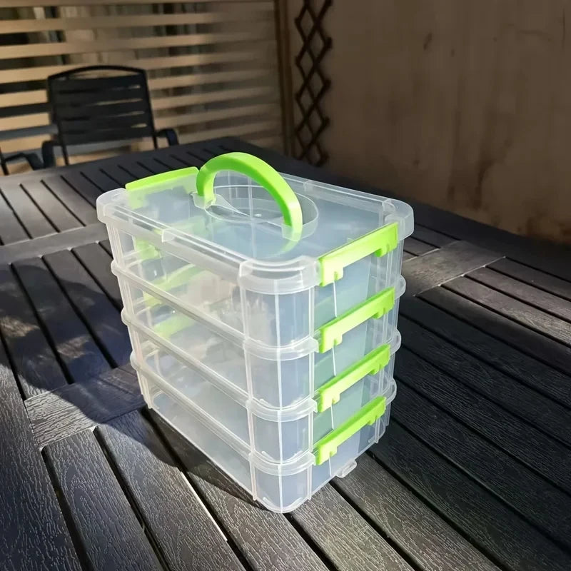 boîtes rangement transparentes empilables poignées détachables couvercle moderne outils construction vertclair