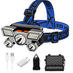 lampe frontale led rechargeable usb bleu noir réglable camping pêche nuit haute luminosité coque