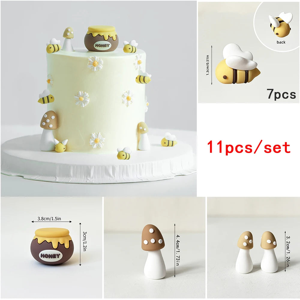 décoration gâteau abeilles pot miel fleurs thème anniversaire enfant sucré pâtisserie desserts fournitures festive