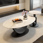table basse ovale moderne blanche effet marbre gris salon meuble bois luxe
