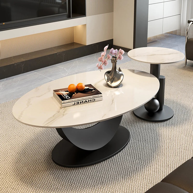 table basse ovale moderne blanche effet marbre gris salon meuble bois luxe