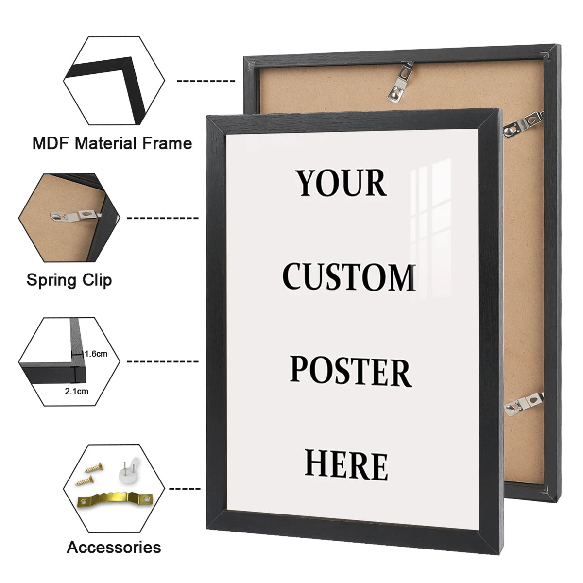 cadre photo personnalisable noir blanc contemporain clips fixation 21x30cm 30x40cm 40x60cm