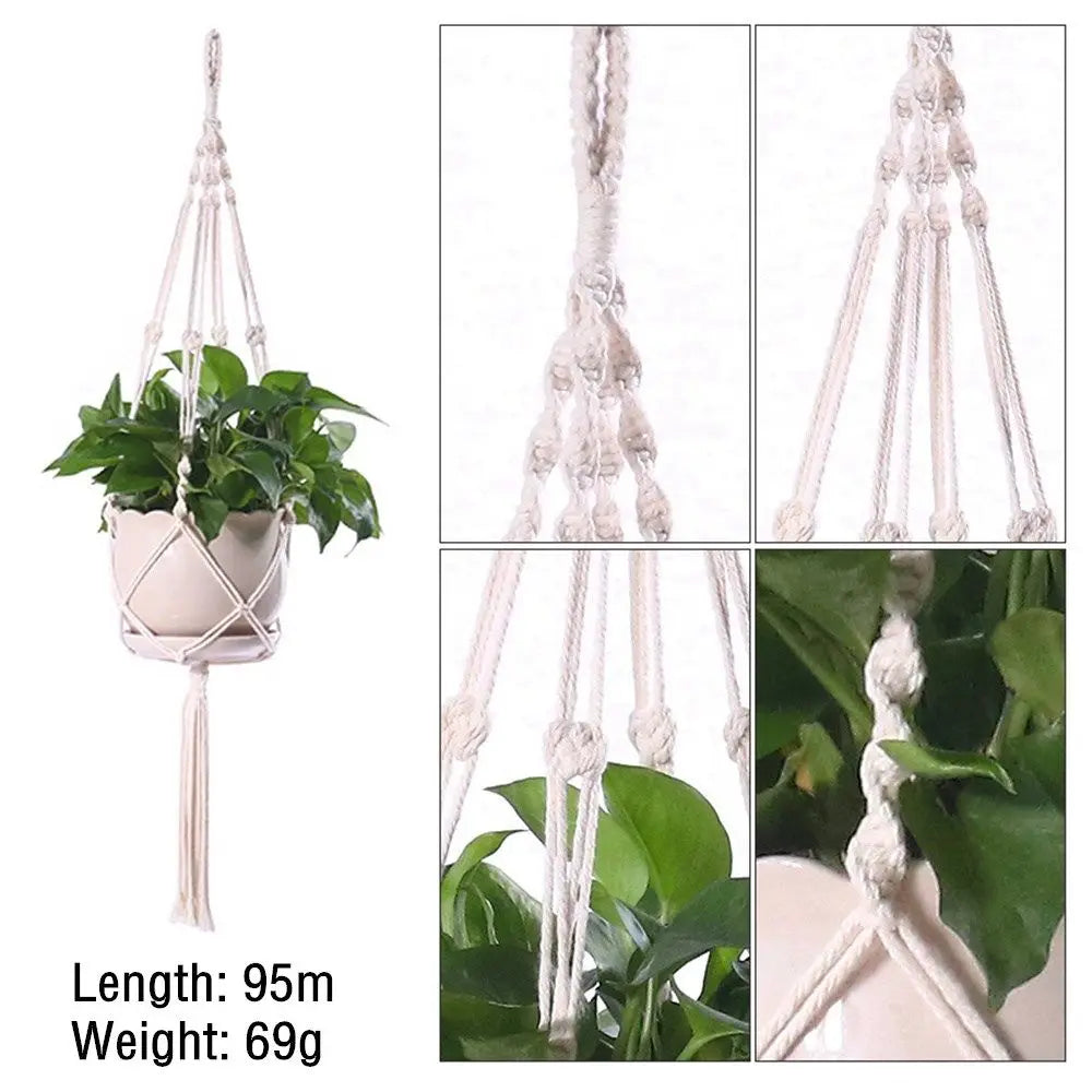 support plante suspendue macramé blanc cassé artisanal anneau métallique pot plante balcon jardinintérieur