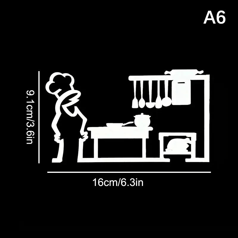 autocollant mural minimaliste noir silhouettes personnages cuisine toilettes abstrait chambre cuisine salle bain