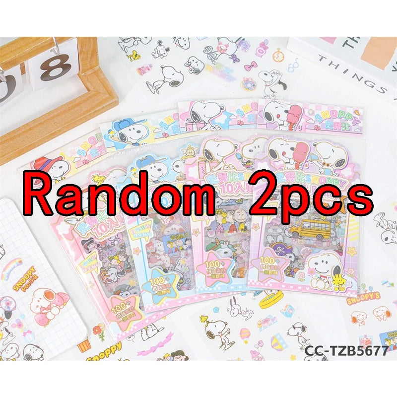 sticker snoopy coloré mignon personnages dessins animés blanc bleu rose jaune vert orange rouge