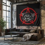 tapisserie murale gothique chat yeux croix géométrique noir rouge gris contemporain graphique decoration chambre