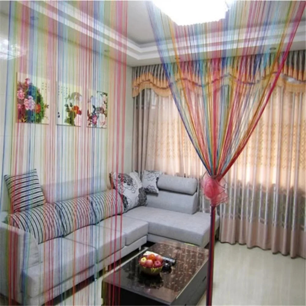 rideau franges couleurs transparent bohème barre supérieure attaches décoratif 200x100cm multicolore aspect brillant