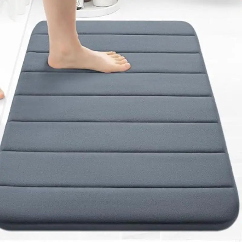 tapis bain mousse mémoire forme doux confortable antidérapant rapide séchage gris rayures moderne
