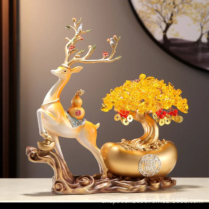 statuette décorative résine animale motifs floraux ornements métalliques beige doré rouge art déco
