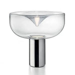 lampe table moderne minimaliste transparente chromée base solide câble électrique warm light