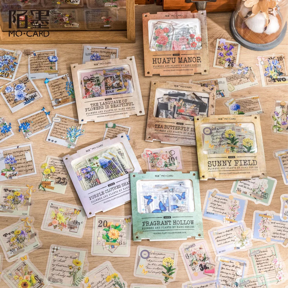 autocollants vintage fleurs papillons lettres cartes décoratives blanc bleu rouge vert beige clips scrapbooking