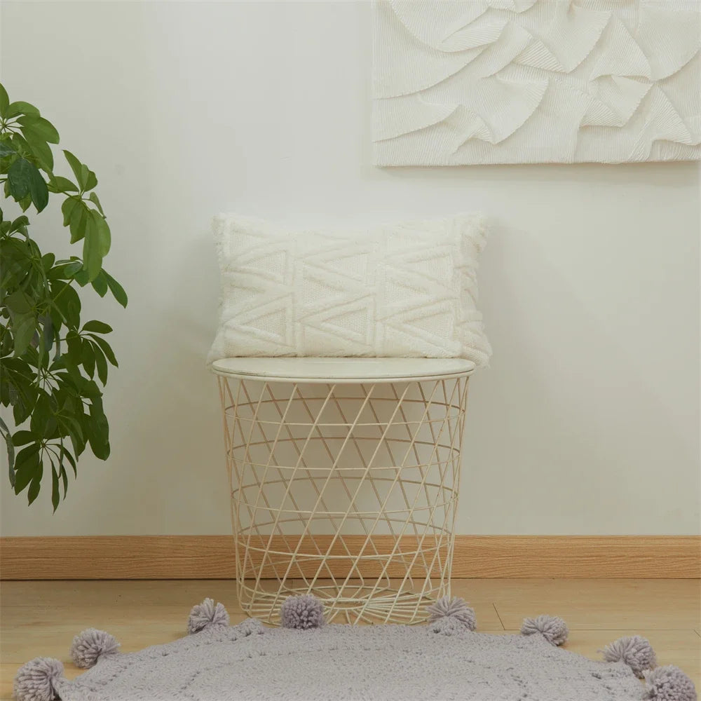 coussin blanc peluche triangles géométriques doux moderne confortable sans insert invisible zip 30x50cm 40x40cm