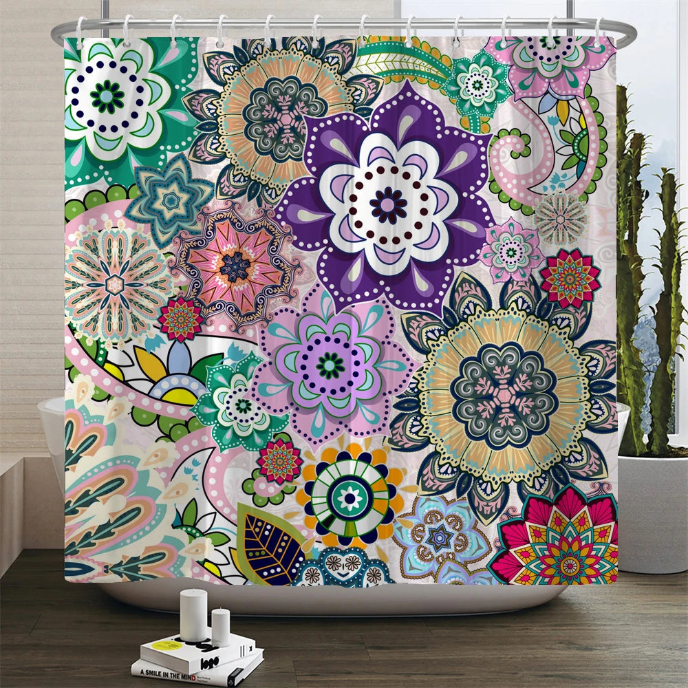 rideau douche boho multicolore fleurs mandalas geometrique opaque polyester respectueux environnement