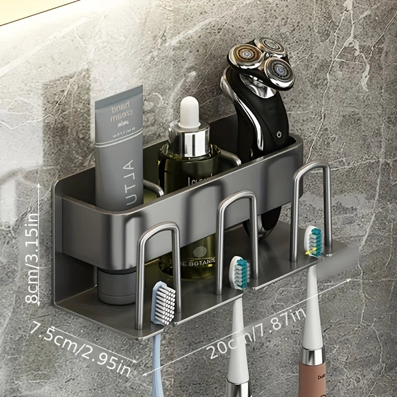 porte brosses dents adhésif moderne gris métallisé brosses lotions gels brosse toilette rasoir électrique