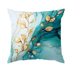 coussin moderne fleurs blanches dorées fond bleu zip invisible 40cm 45cm 50cm