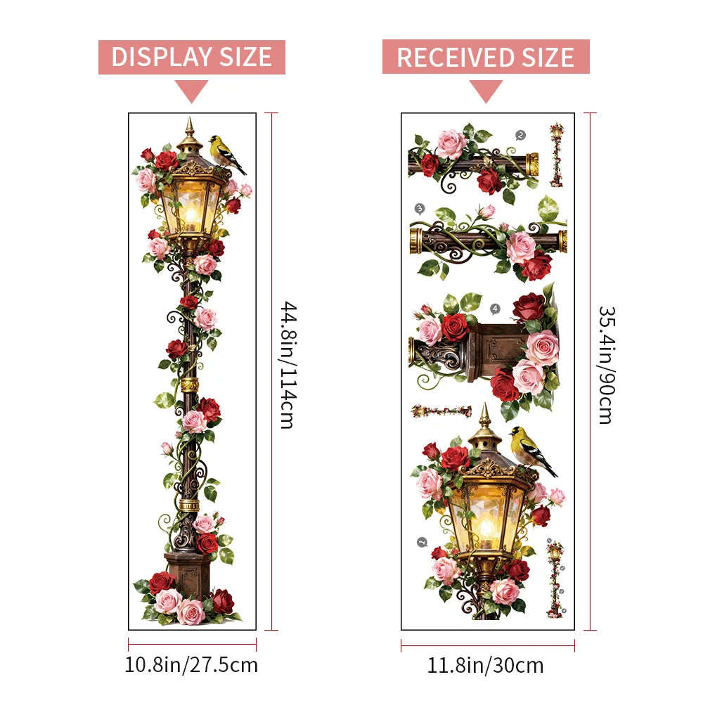autocollants muraux vintage fleurs roses oiseau romantique doré rose rouge vert adhésif