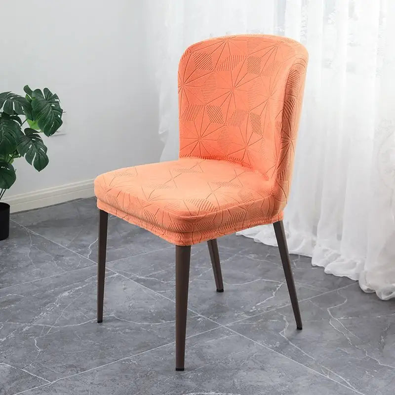 housse chaise moderne polyester imprimé géométrique bleu gris rose anti poussière fixations métal