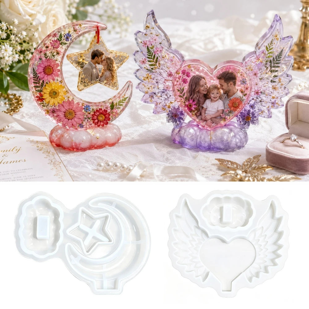cadre photo silicone forme cœur étoiles lune ailes ange décoration diy résine art craft