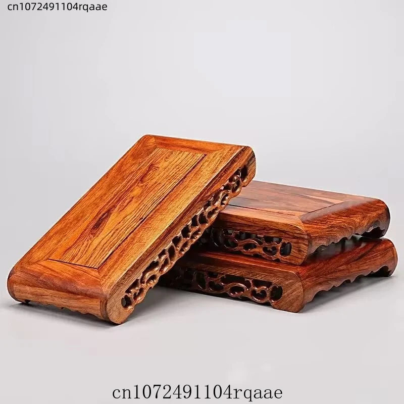 support présentation bois massif socle figurine vase théière décoration chinois traditionnel gravure