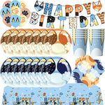 kit decoration anniversaire chien bleu assiettes gobelets serviettes guirlande support cupcake decor animaux