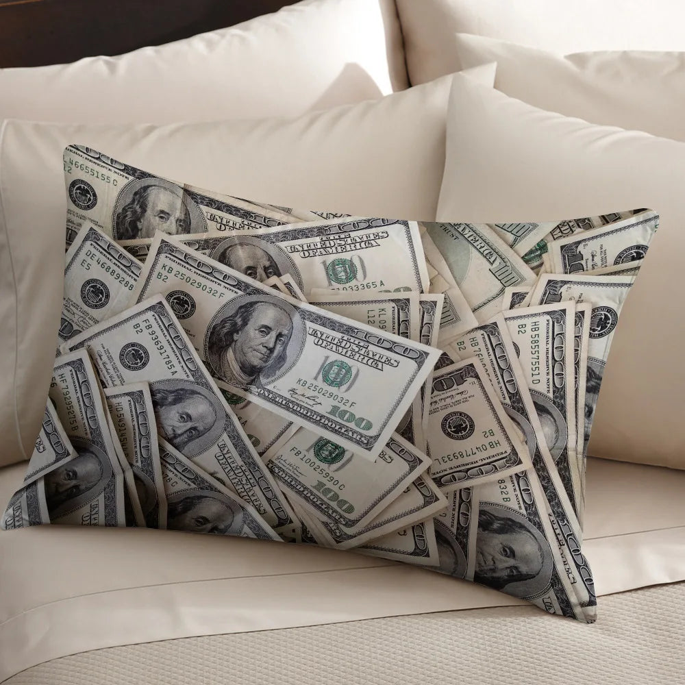 housse coussin motif dollar moderne vert blanc bleu imprimé polyester coton fixation lit décoration