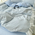 ensemble literie rose clair carreaux fronces blanches romantique doux tissu microfibre opacité