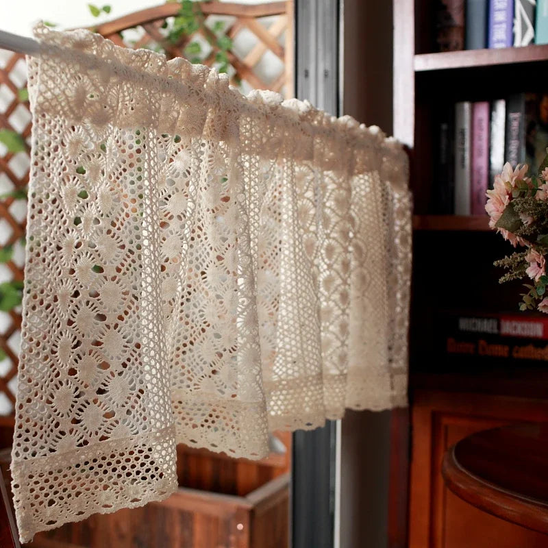 rideau crocheté floral traditionnel beige clair maison bureauextérieur fenêtrepaque polyester