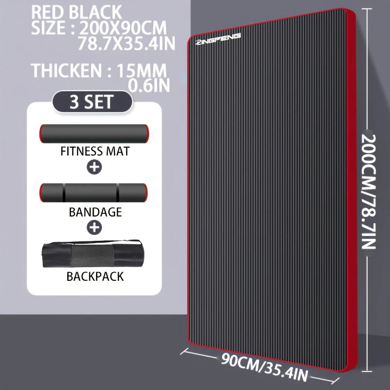 tapis fitness noir rouge rayures horizontales surface rugueuse moderne épais 15mm
