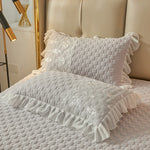 taies d'oreiller vintage blanches franges pièces 48x74cm polyester coton maison