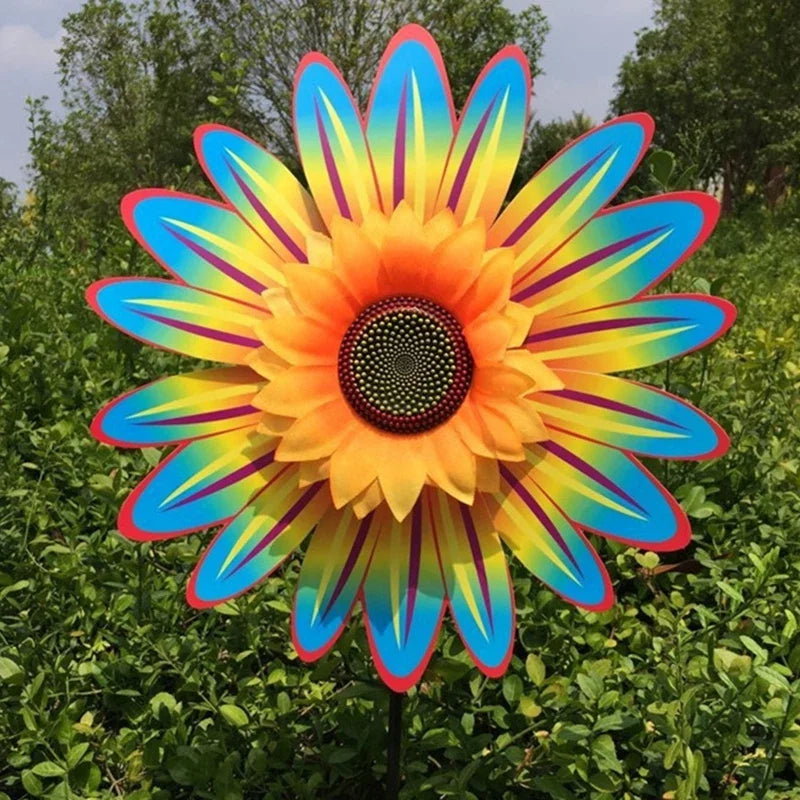décoration jardin éolienne fleur couleurs vert rouge jaune bleu violet moderneextérieur fixe tringle
