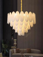 Suspension lumineuse moderne cristal blanc doré ovale translucent salon chambre