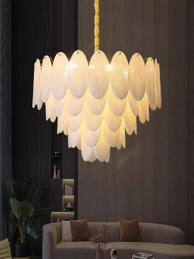 Suspension lumineuse moderne cristal blanc doré ovale translucent salon chambre