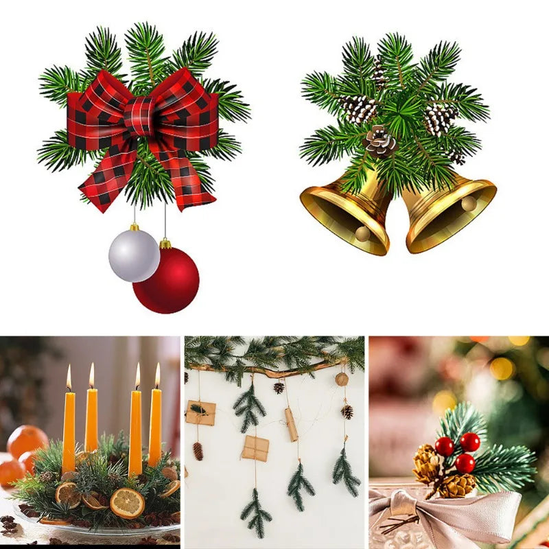 décoration noël branche artificielle vert feuilles pointues moderne extérieur 30 pièces adhésif boule rouge