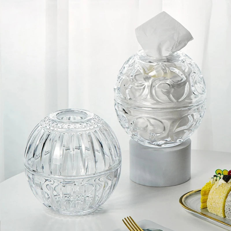 boîte mouchoirs transparente moderne décoration géométrique adhésive papier toilette verre élégante hauteur 140mm diamètre