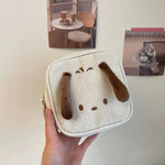 sac main moderne mignon rayures horizontales beige clair fermeture glissière charmé lapin toile réutilisable