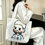 sac main blanc bleu clair rayures messi 10 polyestère réutilisable moderne graphique poignées détachables