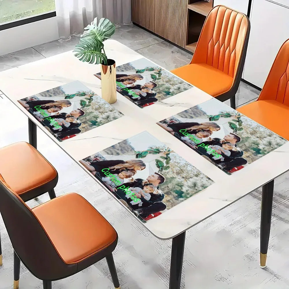 set table personnalisable photo famille motifs floraux blanc orange noël halloween modernes 30x40cm