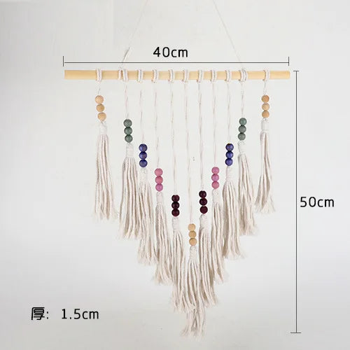 cadre mural macramé boho blanc clips suspension tissu noeuds artisanal chambre enfant decoration