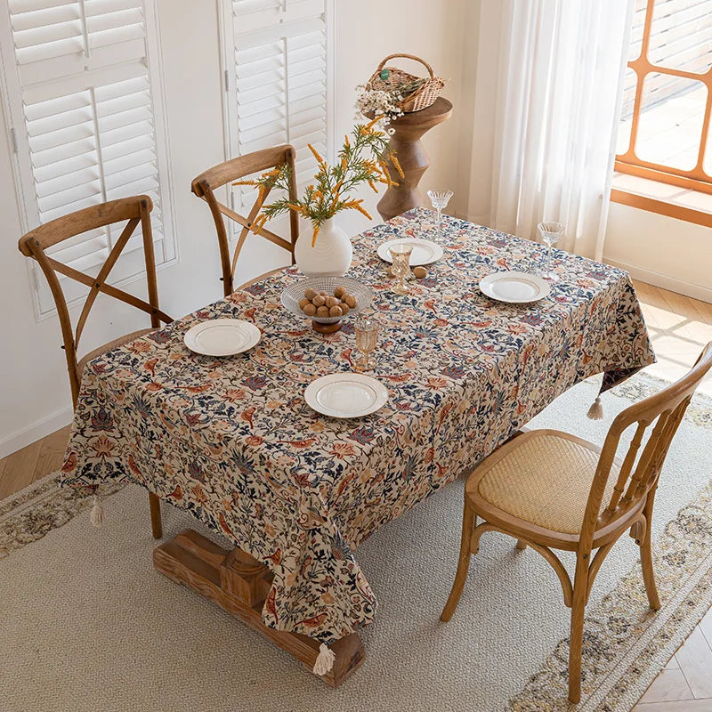 nappe table vintage florale rectangulaire réutilisable polyester coton printemps été décoration intérieure classique rustique
