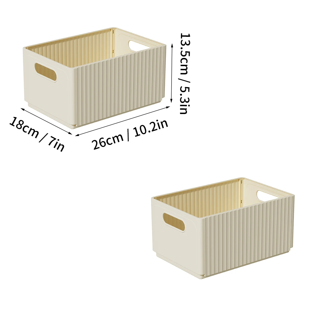 boîtes rangement pliables plastique moderne beige poignées boucles ridées stockage multifonctionnel