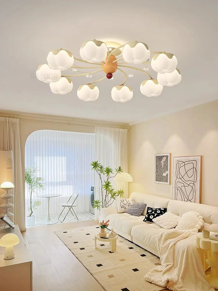 lampe moderne fleurs stylisées blanc doré rouge LED éclairage tricolore dimmable fixations invisibles