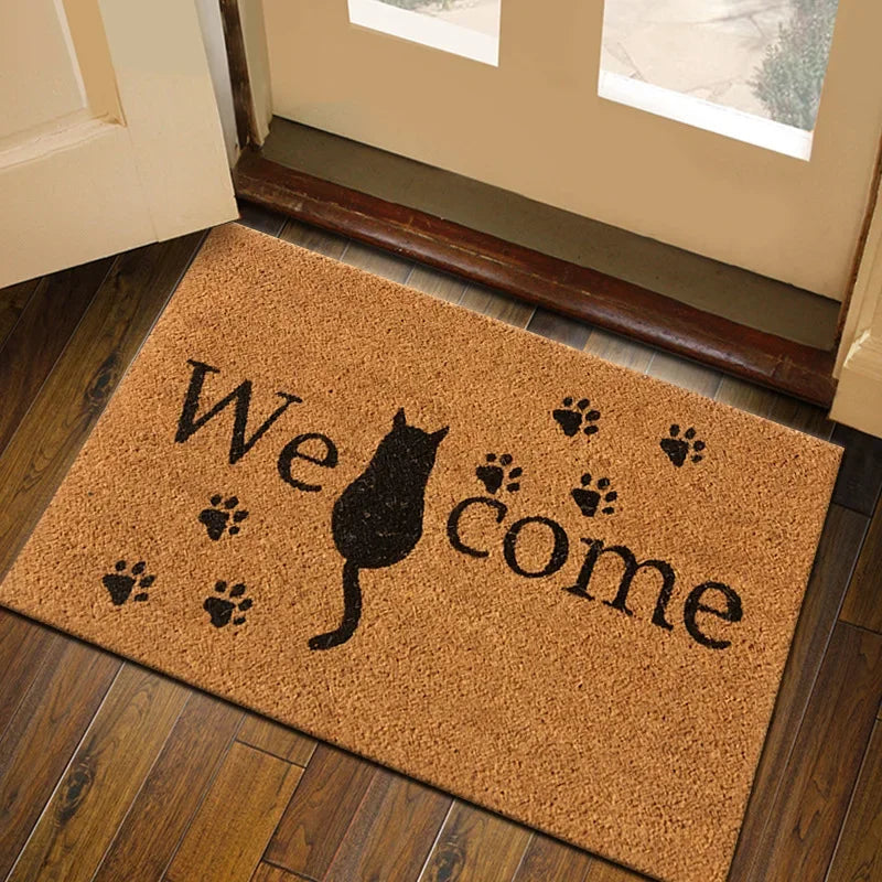 tapis d'entrée imperméable polyester antidérapant motif floral moderne bienvenue marronclair résistant