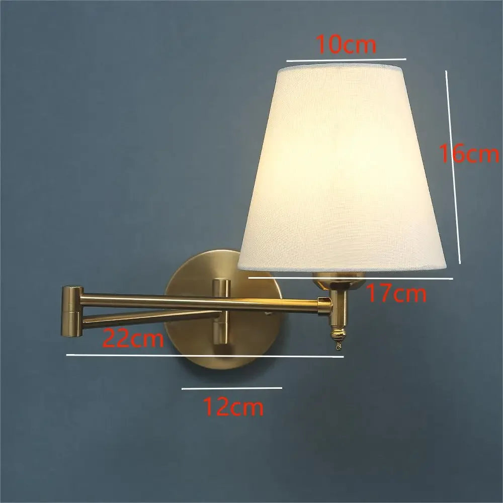lampe murale moderne bras articulé or noir abatjour blanc éclairage quotidien chambre entrée
